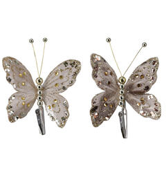 Sommerfugl m/klype 2stk 12x9cm 3ass Beige Brun
