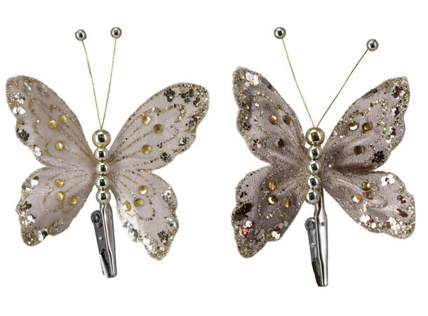 Sommerfugl m/klype 2stk 12x9cm 3ass Beige Brun 