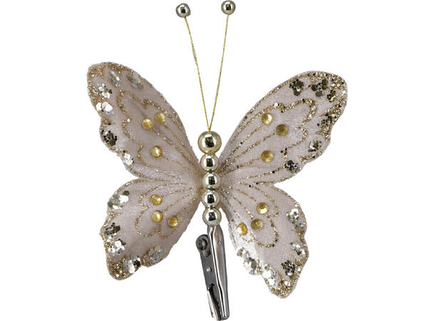 Sommerfugl m/klype 2stk 12x9cm 3ass Beige Brun 