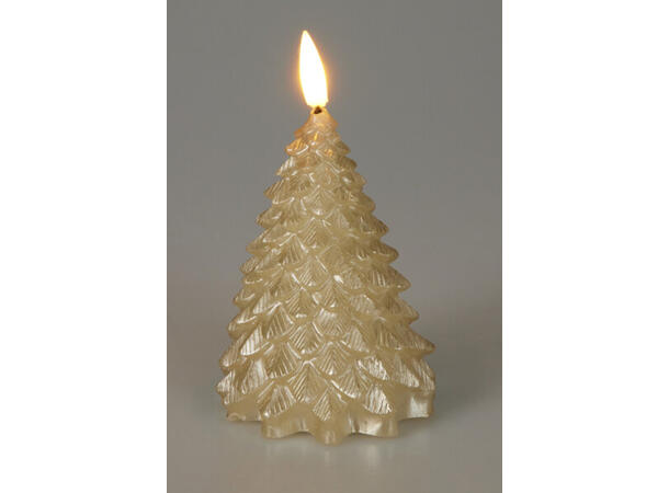 Stearinlys LED Juletre gull timer 11cm Batt: 2xAA Timer:6/18 Display med 12 stk 