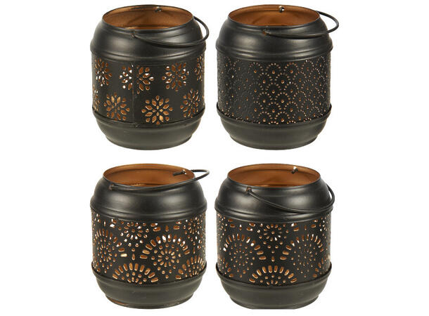 Telysholder lykt sort/gull 7,5x8,5cm 