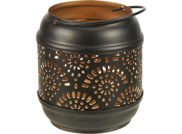 Telysholder lykt sort/gull 7,5x8,5cm 