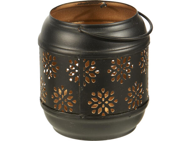 Telysholder lykt sort/gull 7,5x8,5cm 