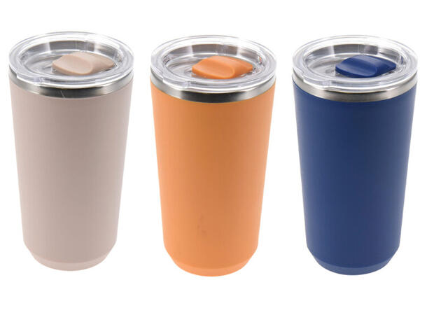 Termokopp m/lokk 0,42L h:16,3cm Forpk 24stk blå oker grå 