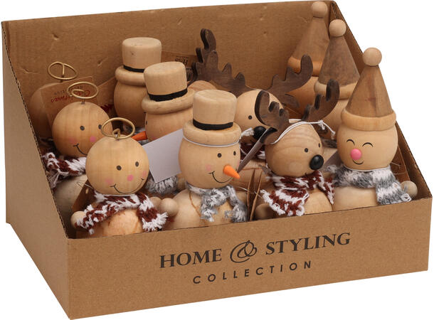 Trefigur stående assorterte11-14cm 4ass Display med 12stk 