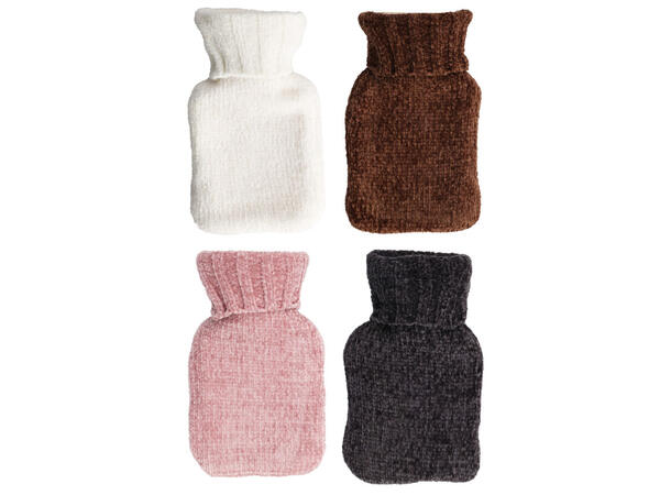 Varmeflaske strikket 22x13cm 4ass 0,5L Offwhite, rosa, grå, brun polyester 