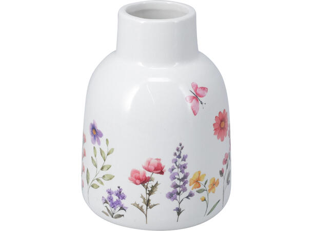 Vase blomster mønster keramikk 14,5cm 