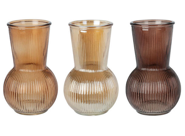 Vase glass brunfarger 11,5x20cm 3ass Sprayet farge utvendig 