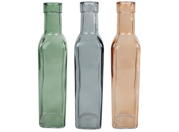 Vase grønn/amber/grå glass 5x5x21cm 3ass 