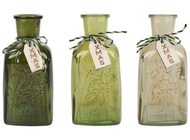 Vase grønn glass 9,5x7,5x19cm 3ass Forpk 12stk 