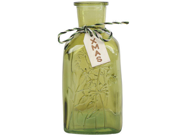 Vase grønn glass 9,5x7,5x19cm 3ass 