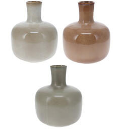 Vase porselen flaskeform 17,5x19,5cm Beige,brun,grå 3ass Vekt:1100gram