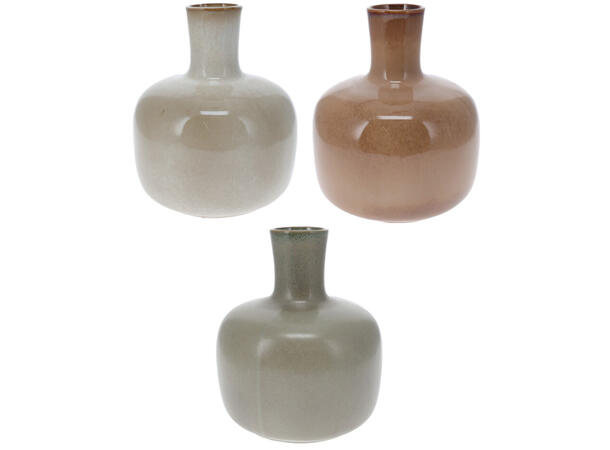 Vase porselen flaskeform 17,5x19,5cm Beige,brun,grå 3ass Vekt:1100gram 