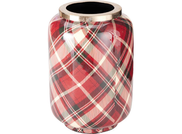 Vase rød gull rutet metall 15x20cm 