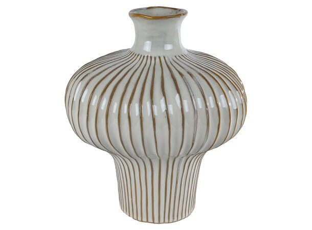 Vase stripet keramikk hvit/brun 25x29cm 