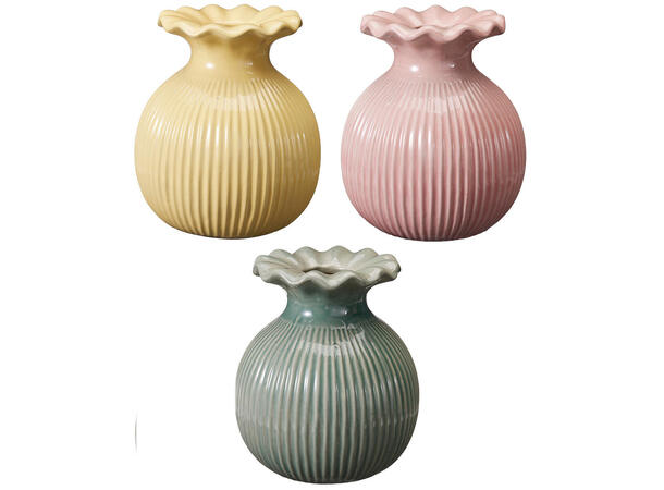 Vase stripet m/bølget kant 13x15cm 3ass Porselen 