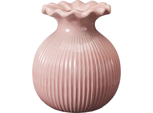 Vase stripet m/bølget kant 13x15cm 3ass Porselen 