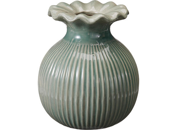 Vase stripet m/bølget kant 13x15cm 3ass Porselen 