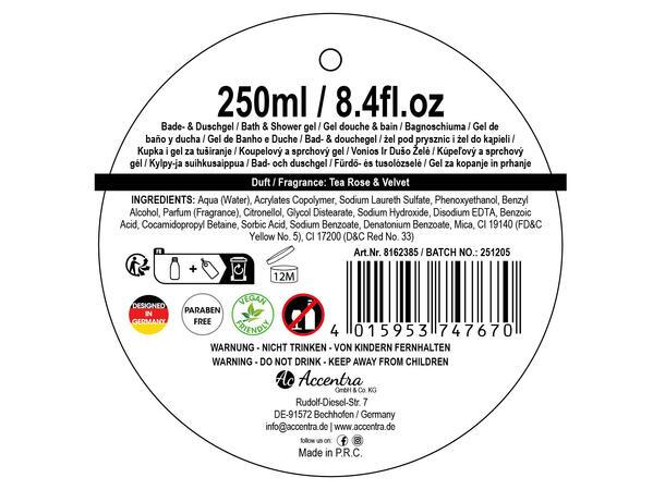 Bade og dusjsåpe i champagneflaske 250ml Vegansk Uten parabener/SLES m/roseduft 