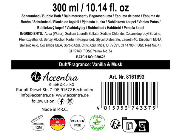 Badeskum 300ml Duft: Vanilla Musk Display 9stk 