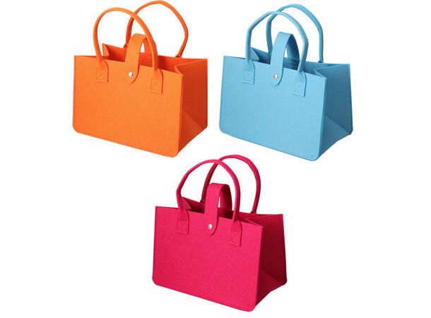 Bag filt 30x17x20cm med tekster 3ass Oransje, magenta, lys blå 