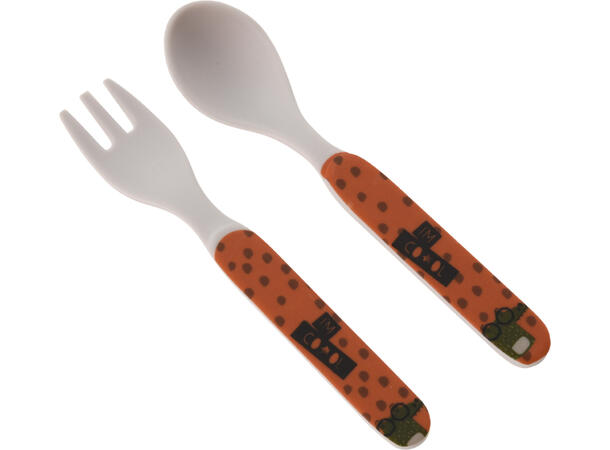 Bestikk 2 deler melamin 13,5cm 4ass Design: sebra, giraff, løve, krokodille 