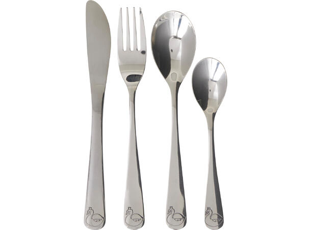 Bestikk for barn rustfritt 2ass 4 deler Av rustfritt stål m/preget design 
