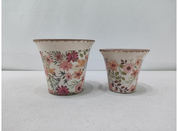 Blomsterpotte blomstret keramikk 15x13cm 