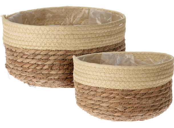 Blomsterpotte flettet siv/maisblad s/2 Stor: 24,5x13cm Liten: 20x12cm 