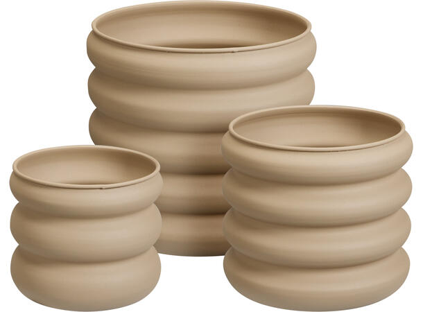 Blomsterpotte lys brun galvanis.jern s/3 30x30x28cm, 25x25x22,5cm og 20x20x17,8cm 