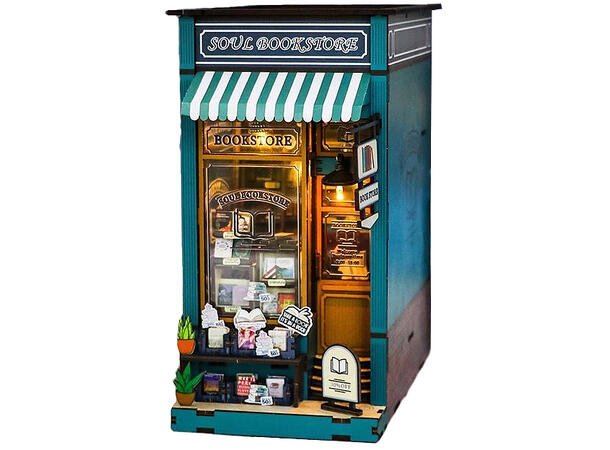 Book Nook Bokhandel 21x12,8x23,4cm MDF, papir, stoff. LED lys, uten batteri 