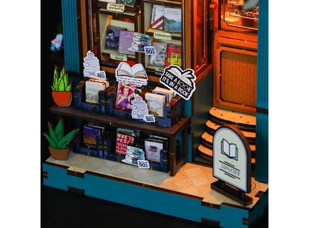 Book Nook Bokhandel 21x12,8x23,4cm MDF, papir, stoff. LED lys, uten batteri 
