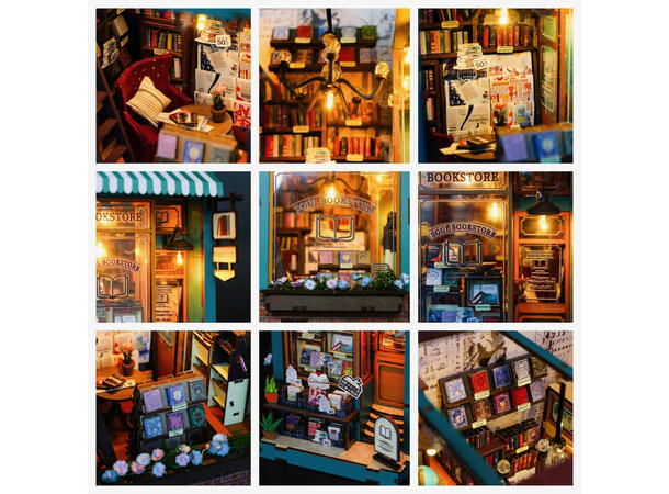 Book Nook Bokhandel 21x12,8x23,4cm MDF papir stoff LED lys uten batteri 