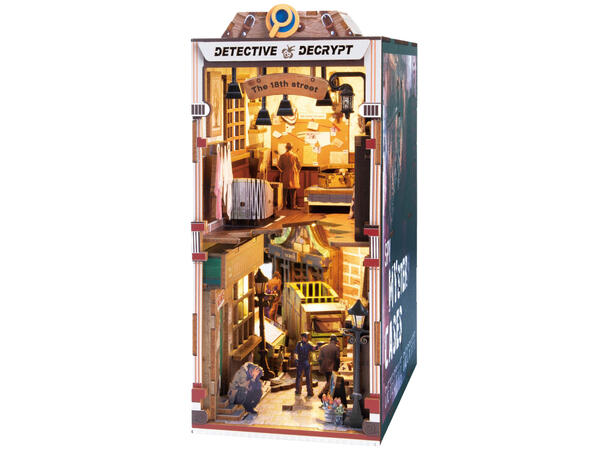 Book Nook byggesett Detektive 231 deler Med Led-lys, uten batteri 