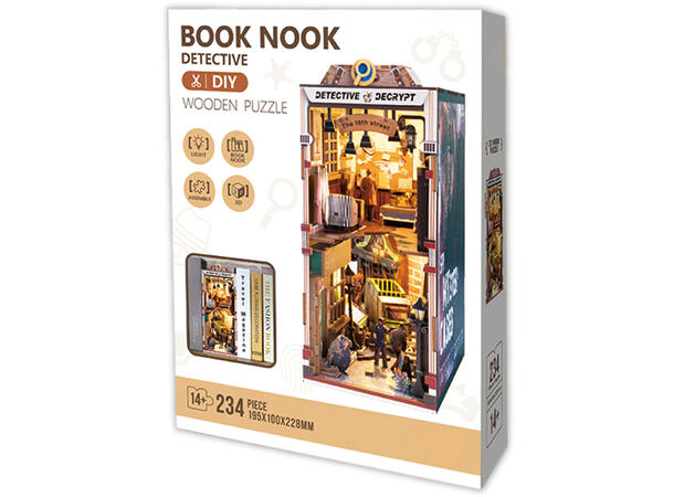 Book Nook byggesett Detektive 231 deler Med Led-lys, uten batteri 