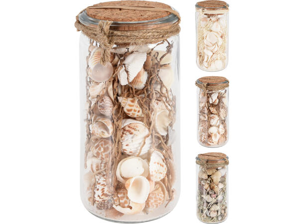 Dekor skjell krukke m/kork 6x14cm 3ass 
