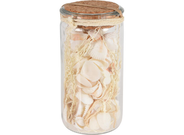 Dekor skjell krukke m/kork 6x14cm 3ass 