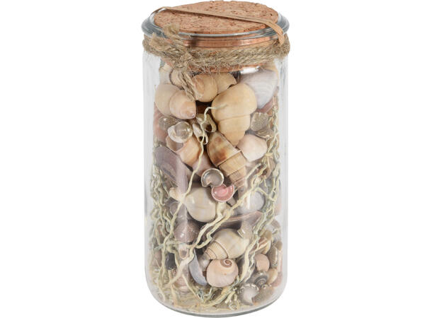 Dekor skjell krukke m/kork 6x14cm 3ass 