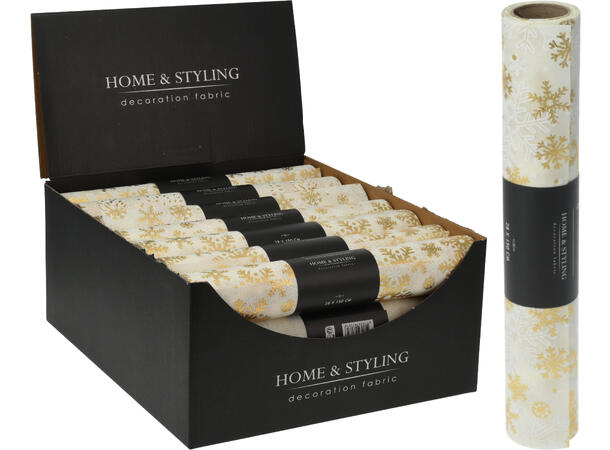 Dekorrull krem m/gull 28x250cm 2ass Display 21stk Polyester 