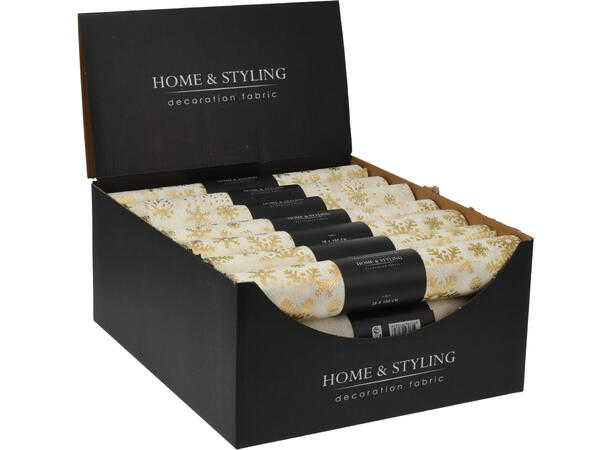 Dekorrull krem m/gull 28x250cm 2ass Display 21stk Polyester 