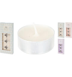 Duft telys sett 10 stk 3,7x1,5 cm 4ass Brenntid: 3,5 t. Duft: vanilje, rose etc