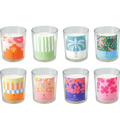 Duftlys glass 9x9x11,5cm 8 dufter Forpk 16stk