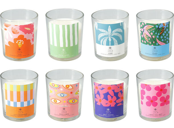 Duftlys glass 9x9x11,5cm 8 dufter 