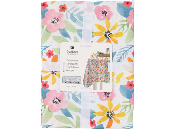 Duk 130x180cm lin-look blomstret 2ass 100% polyester, vannavstøtende 
