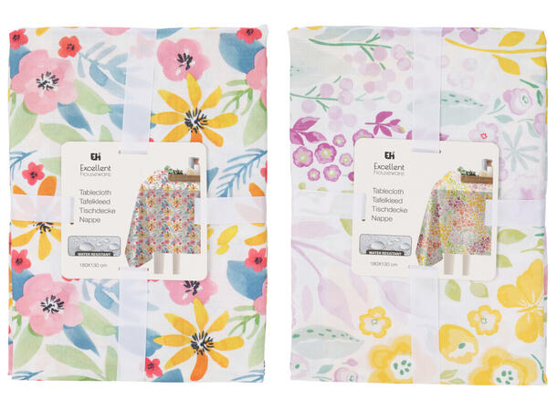 Duk 130x180cm lin-look blomstret 2ass Forpk 10stk100% polyester vannavstøtende 