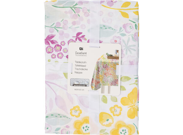 Duk 130x180cm lin-look blomstret 2ass Forpk 10stk100% polyester vannavstøtende 