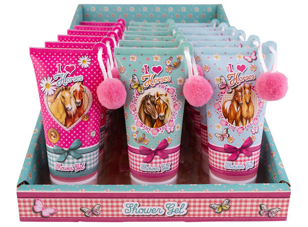 Dusjsåpe 60ml m/pom-pom Duft:Jordbær Display 18st Vegansk Uten parabener/SLES 
