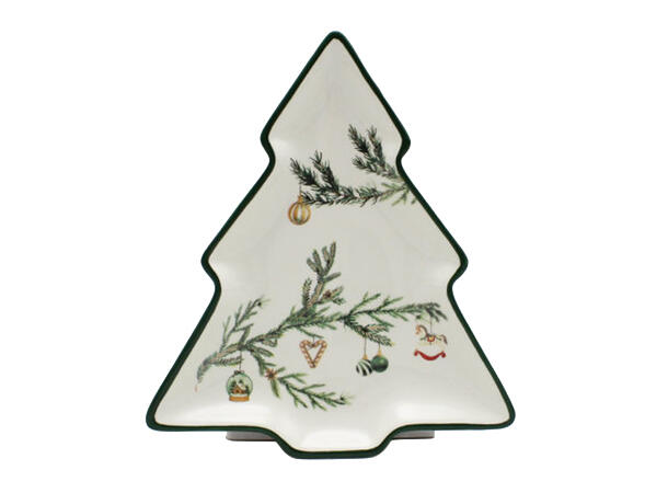 Fat hvit keramikk m/grønn jul 23x20x2cm 