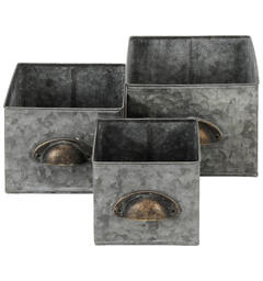 Firkantet skuff av sink s/3 14x13x12cm 18x16x13cm 21x19x14cm