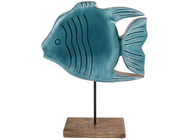 Fisk m/base mangotre blå emalje 24x35cm 